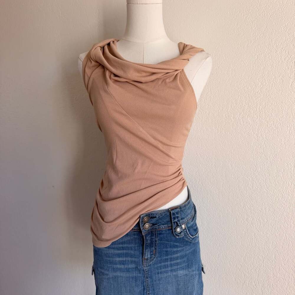 Cider Khaki Ribbed Cowl Neck Sleeveless Top Size S